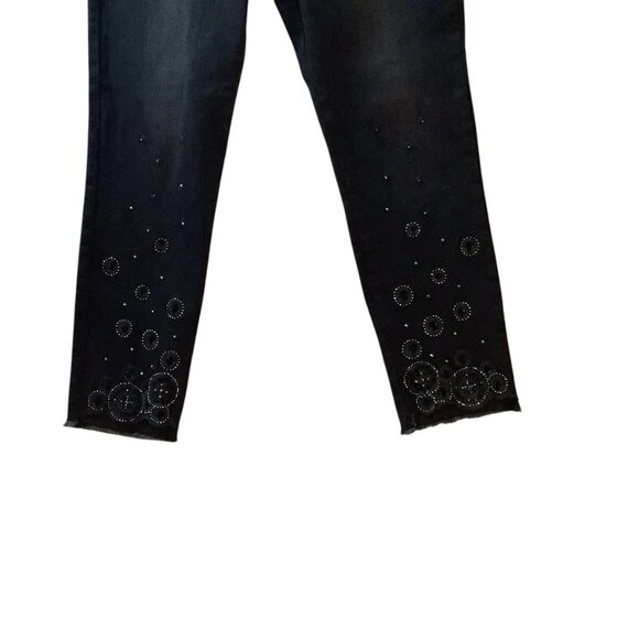 Frank Lyman Jeans Black High Rise Embellished Design Raw Hem Waist 28 - Picture 4 of 10